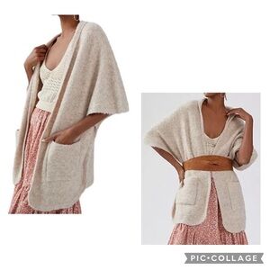 BY ANTHROPOLOGIE Women’s Beige Cap Sleeve BOUCLE CARDIGAN Open Wool Blend One Sz